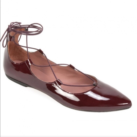 Italian Made Burgundy Patent Leather Ghillie Flat - Picture 2 of 2